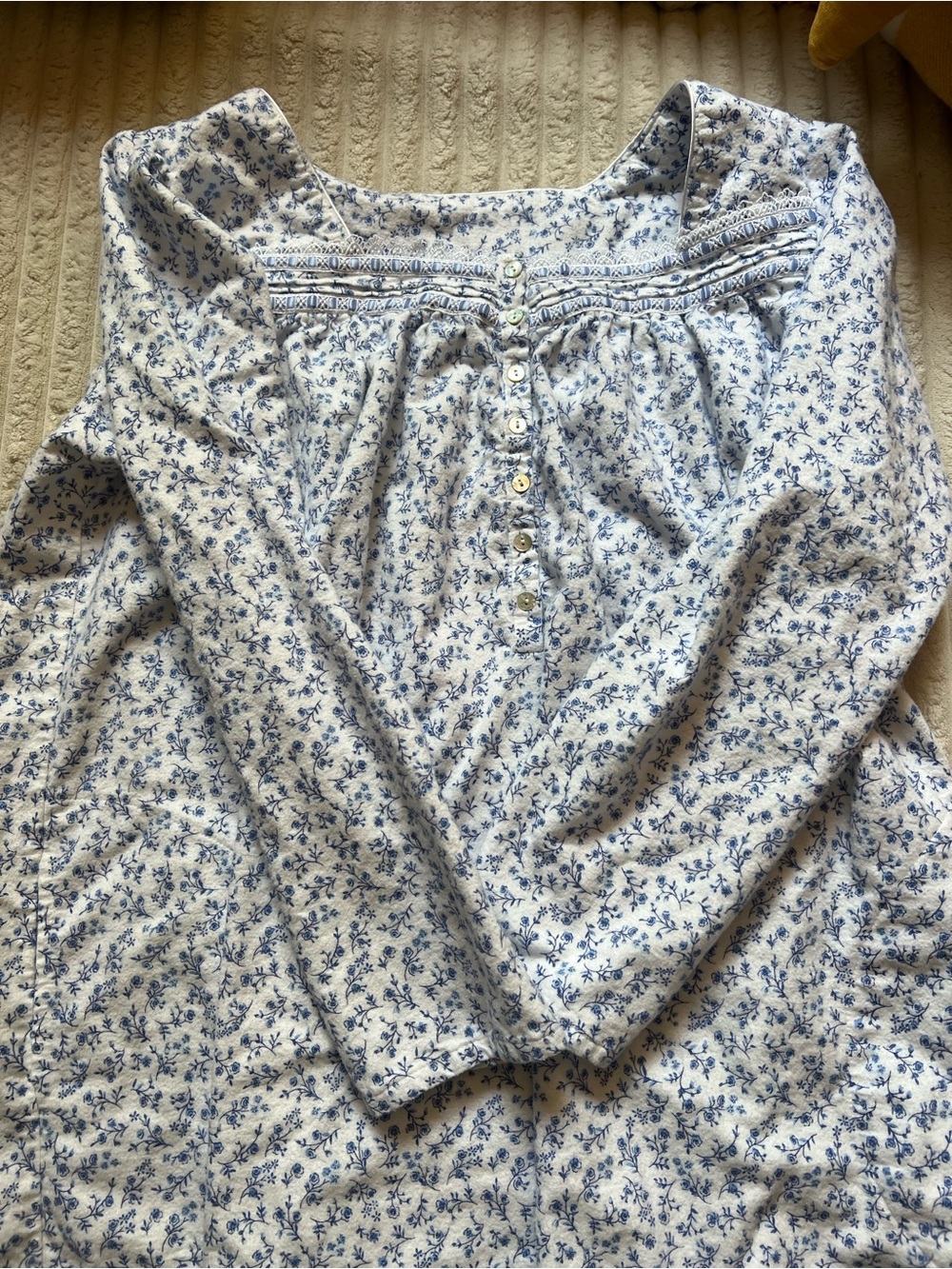 Vintage Blue Floral Long-Sleeve Nightgown - Soft Cotton